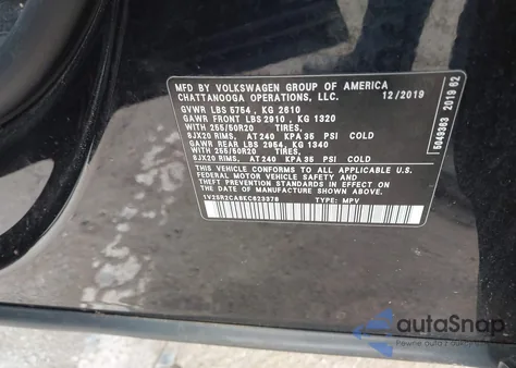 2019 Volkswagen Atlas 3.6L V6 Sel R-Line from USA, damaged, VIN 1V2SR2CA8KC623378